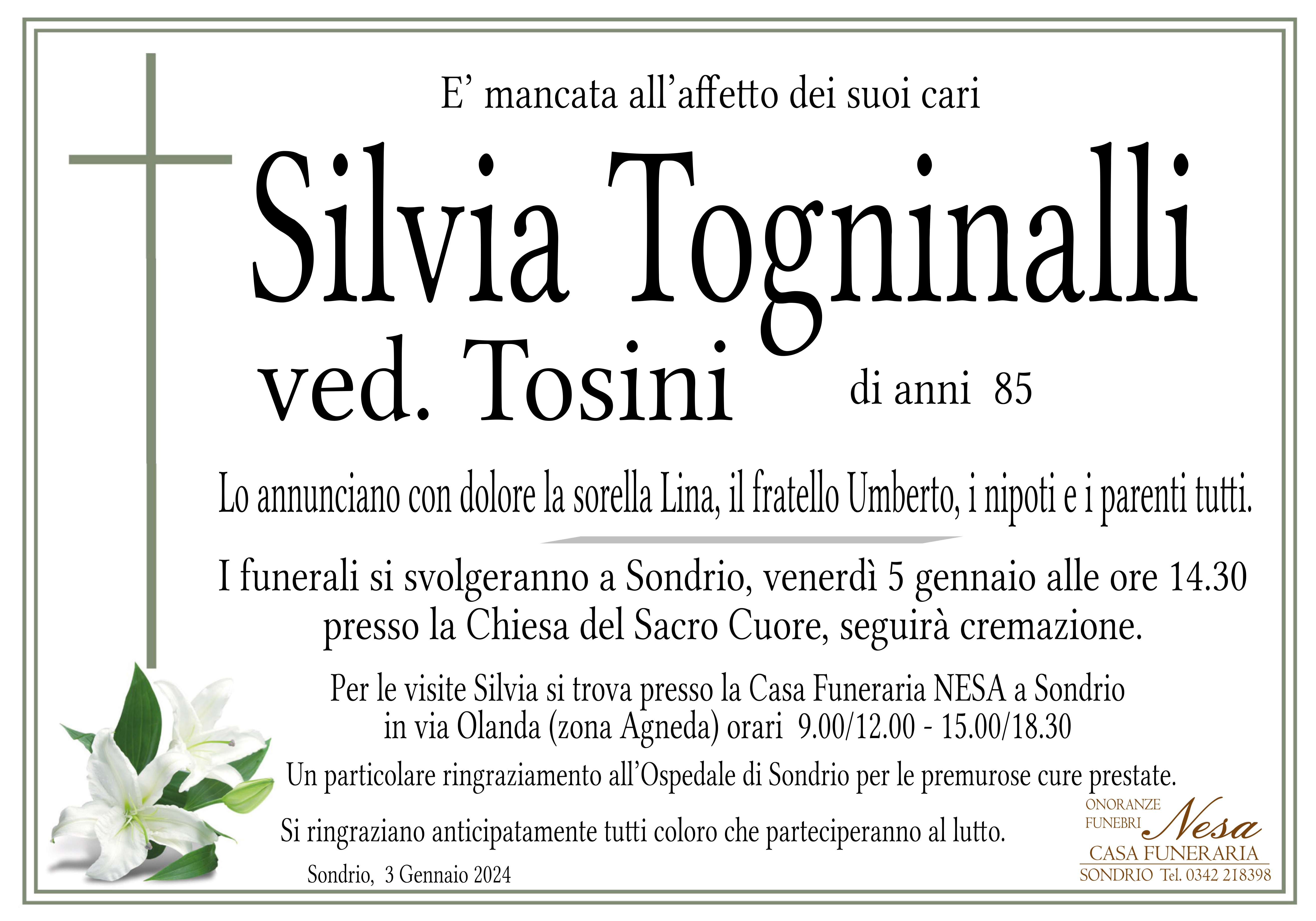 Necrologio Silvia Togninalli